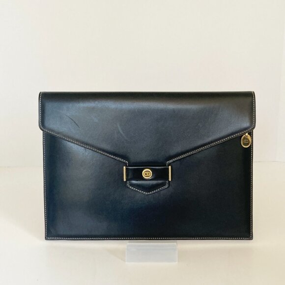 Dior Handbags - DIOR Logo Black Leather Clutch Bag EUC